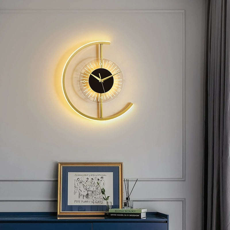 Modern Luxury Home Decoration Lighting Wall light Creative Clock Gold Wall Lamp