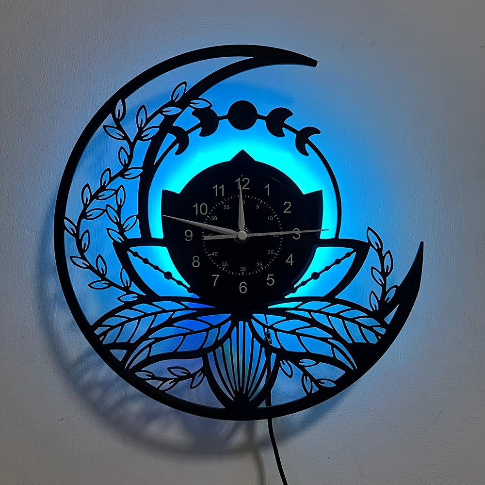 Acrylic Glass Moon Theme LED Wall Clock - Remote controlled Battery Powered, Analog Display, Flat Crown, Glow in the Dark, Electricity Operated,