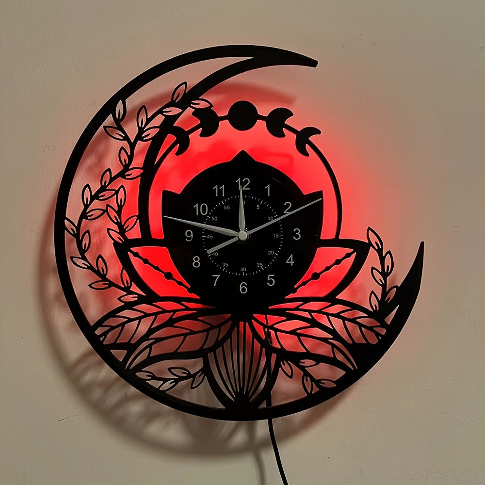 Acrylic Glass Moon Theme LED Wall Clock - Remote controlled Battery Powered, Analog Display, Flat Crown, Glow in the Dark, Electricity Operated,